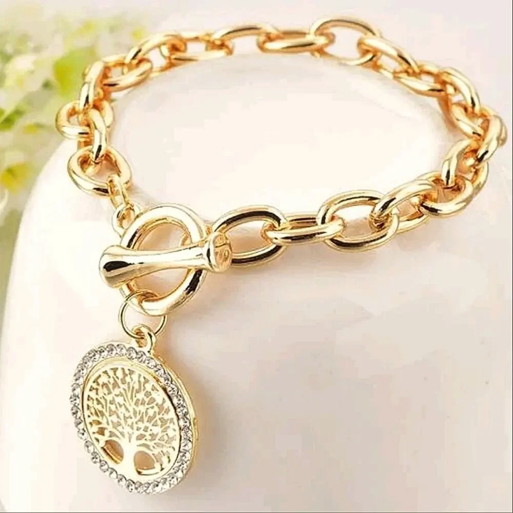 Tree of Life Gold Plated Chain Link Bracelet